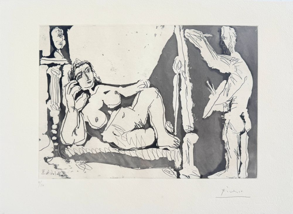 Офорт И Аквитанта Picasso - Peintre et modèle, avec une sculpture I