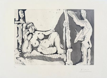 Офорт И Аквитанта Picasso - Peintre et modèle, avec une sculpture I
