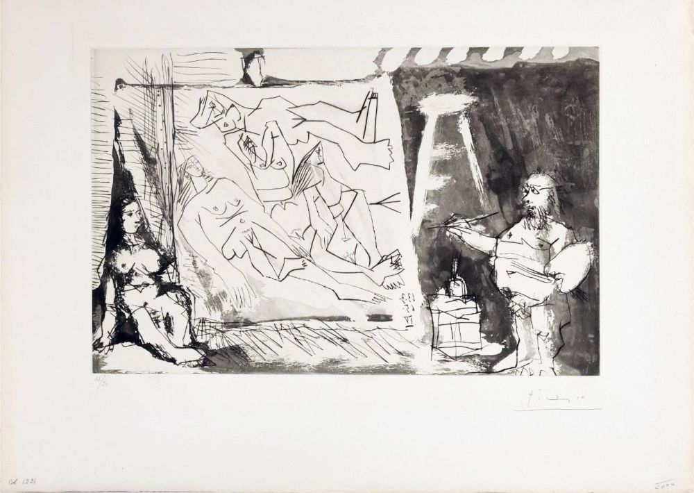 Офорт И Аквитанта Picasso - Peintre et sa toile avec modèle assis