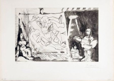 Офорт И Аквитанта Picasso - Peintre et sa toile avec modèle assis