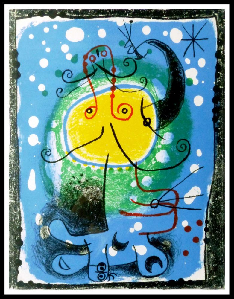 Литография Miró - PERSONNAGE SUR FOND BLEU