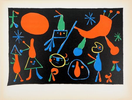 Литография Miró - Personnages dans les étoiles