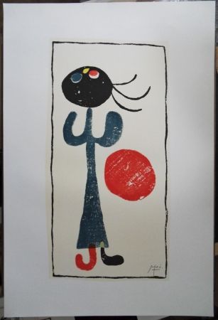 Литография Miró - Petite fille au ballon rouge