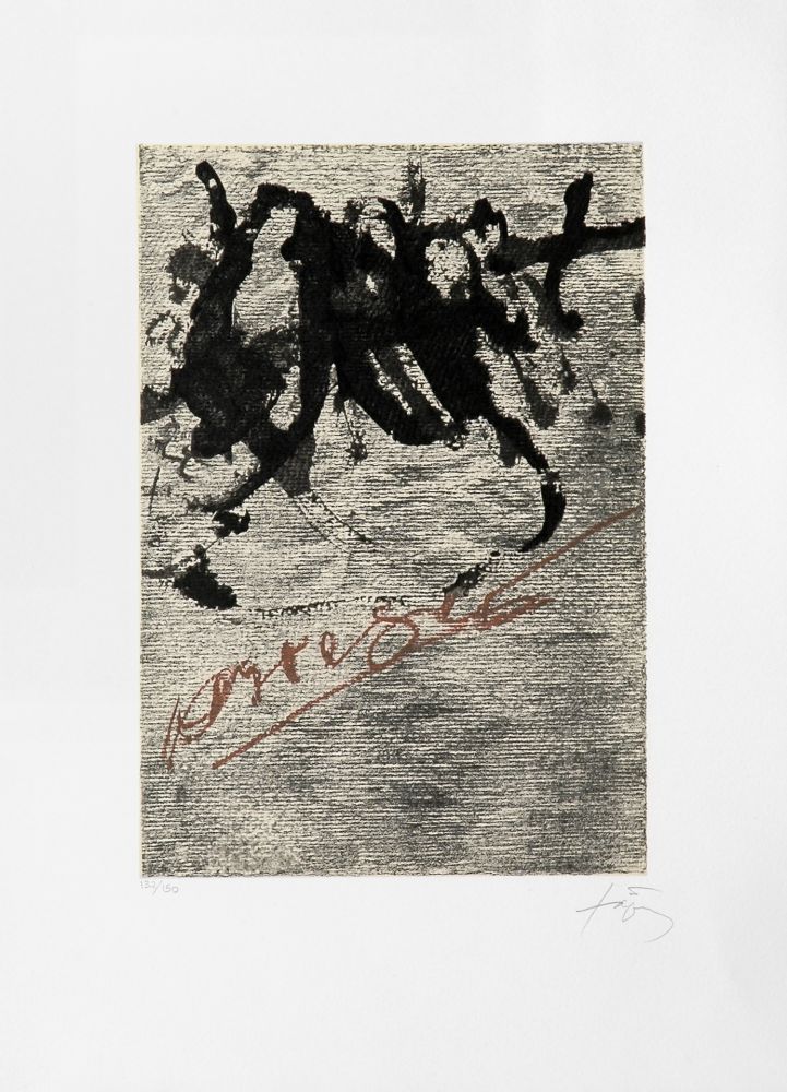 Литография Tàpies - Petite écriture marron
