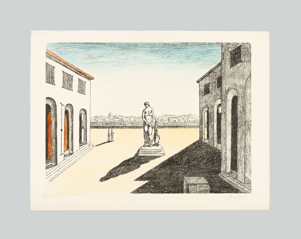 Литография De Chirico - Piazza d'Italia con efebo