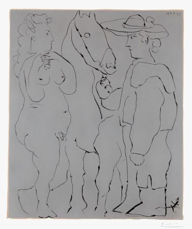 Линогравюра Picasso - Picador Debout avec son Cheval et une Femme (Picador, Woman and Horse)