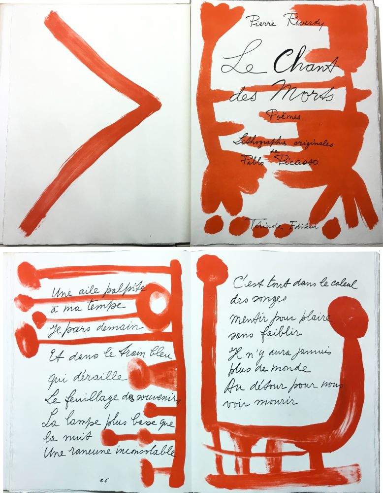 Иллюстрированная Книга Picasso - Pierre Reverdy : LE CHANT DES MORTS. 125 LITHOGRAPHIES ORIGINALES. Tériade Éditeur (1948)