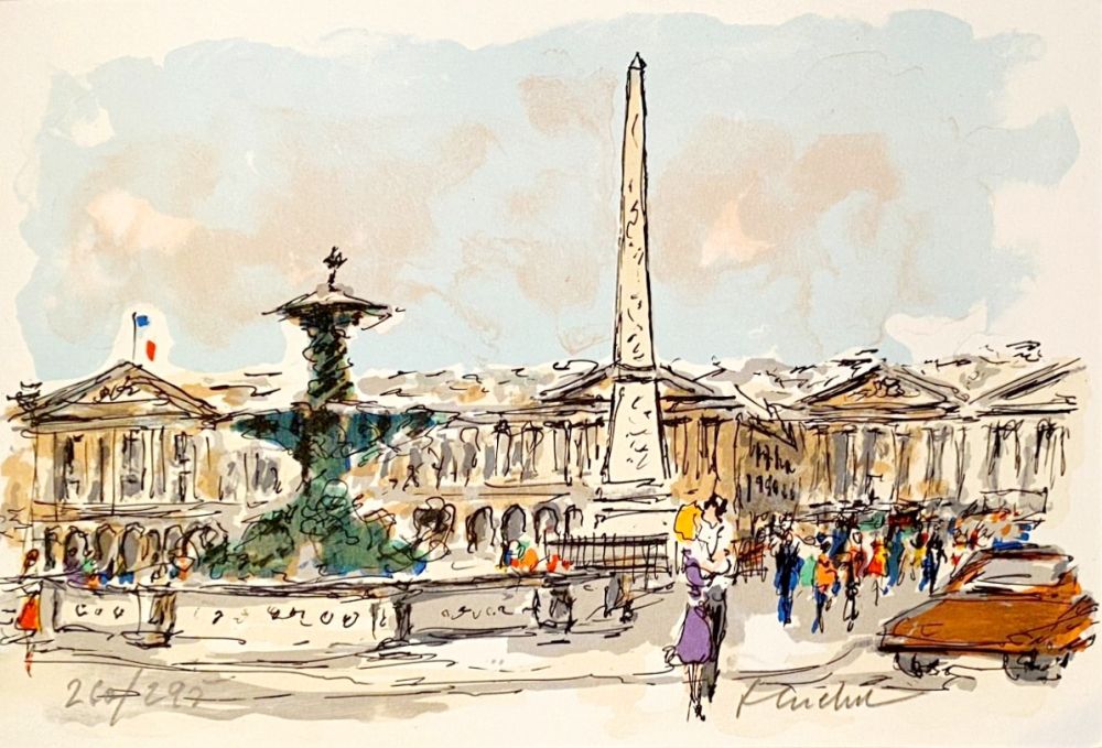 Литография Huchet - Place de la Concorde