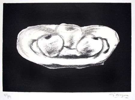 Литография Braque - Pommes sur fond noir
