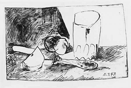 Литография Picasso - Pommes, Verres et Couteau