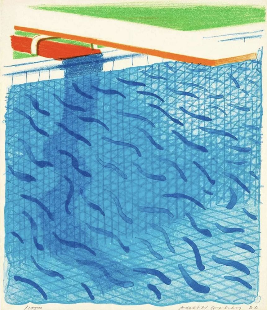Литография Hockney - Pool Made with Paper and Blue Ink for Book