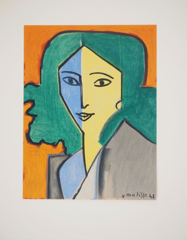 Литография Matisse - Portrait bleu, vert et jaune