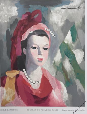 Гравюра На Дереве Laurencin - Portrait de Femme en rouge