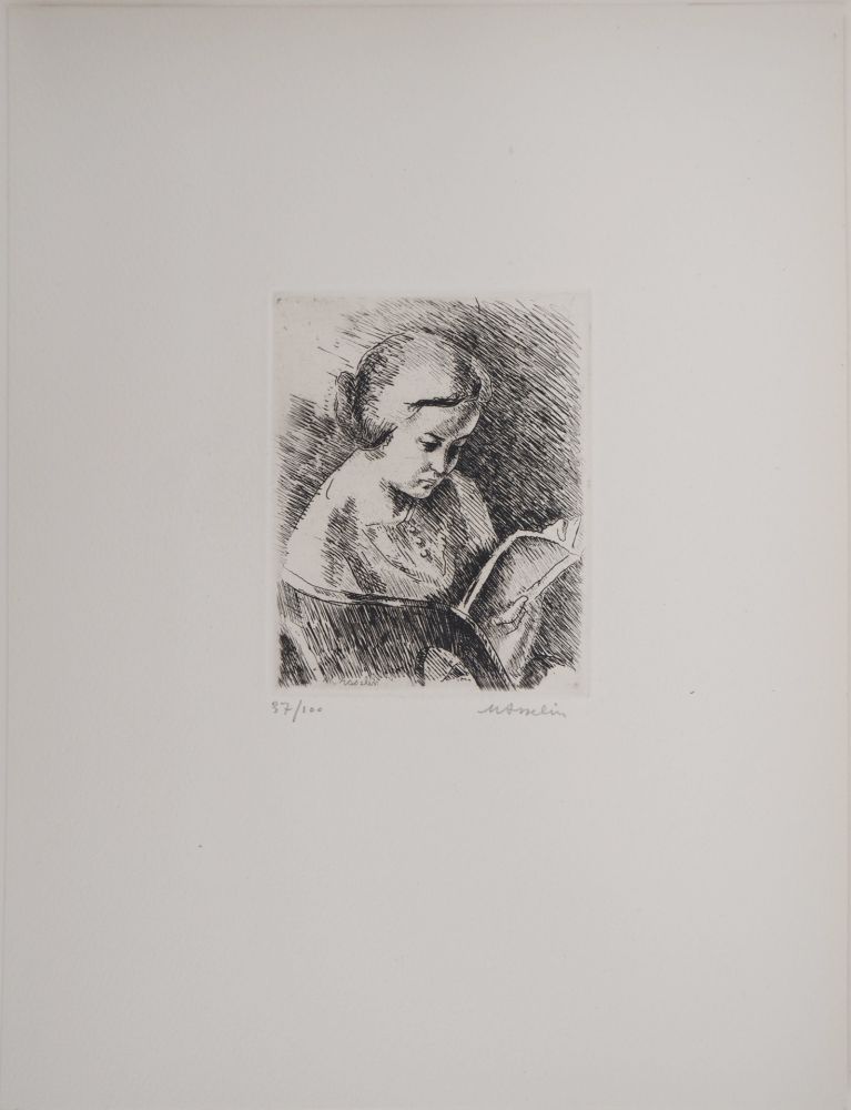 Гравюра Asselin - Portrait, Jeune fille lisant