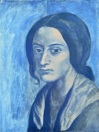 Литография Picasso - Portrait mélancolique d'une femme en bleu