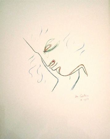 Литография Cocteau - Profil de garcon en couleur