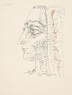 Литография Picasso - Profil en trois couleurs