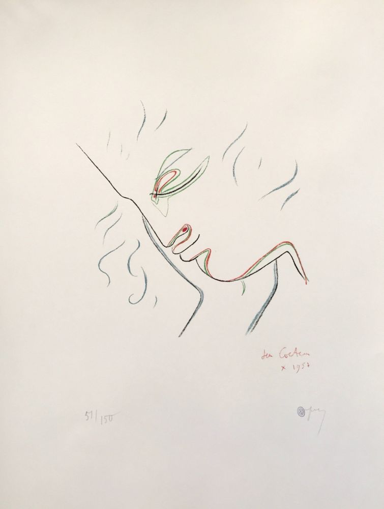 Литография Cocteau - Profile in Red, Green, and Blue