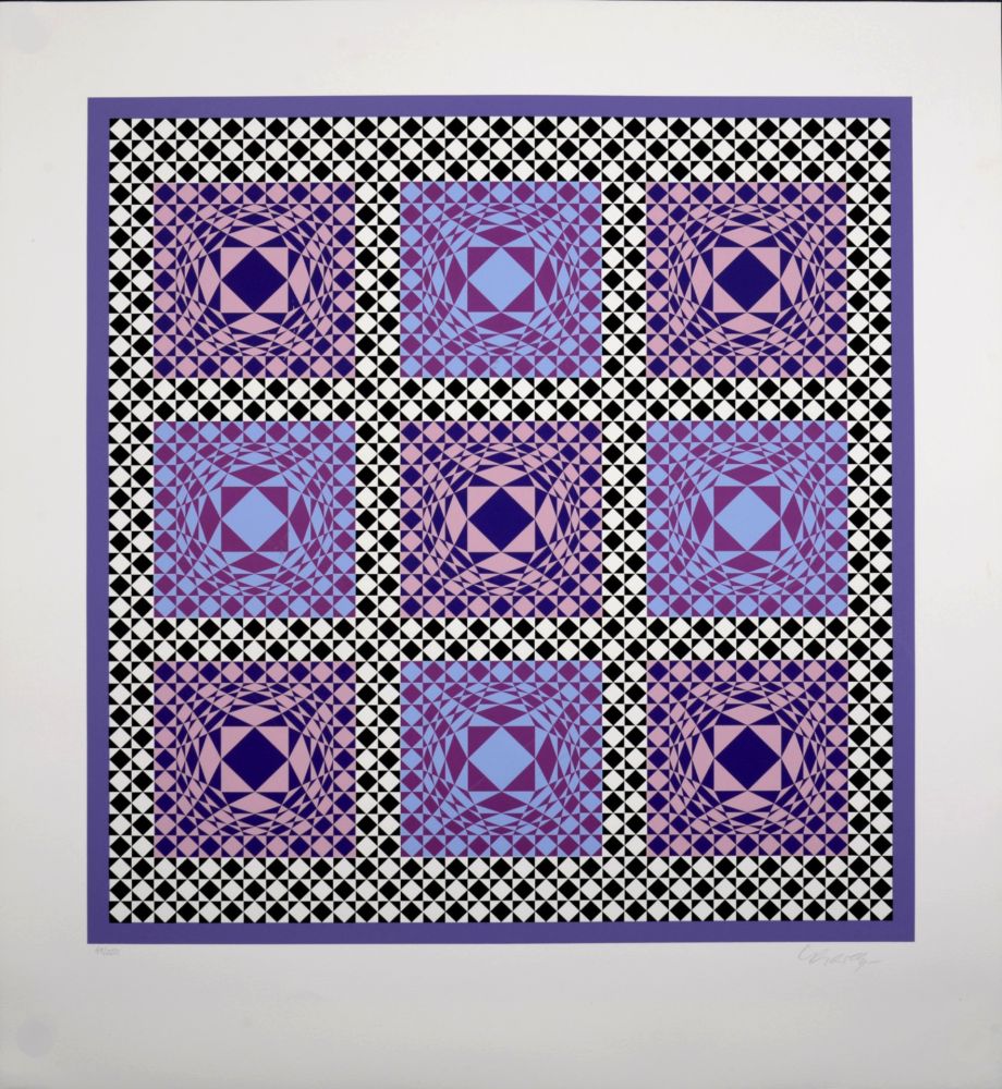 Сериграфия Vasarely - Purple Squares, 1986 -  Hand-signed!