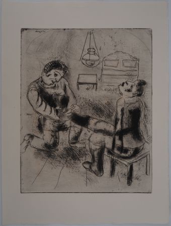 Гравюра Chagall - Pétrouchka retire les bottes