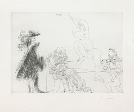 Гравюра Picasso - Quatre portefaix apportant a un gentilhomme une jeune femme sur une litiere