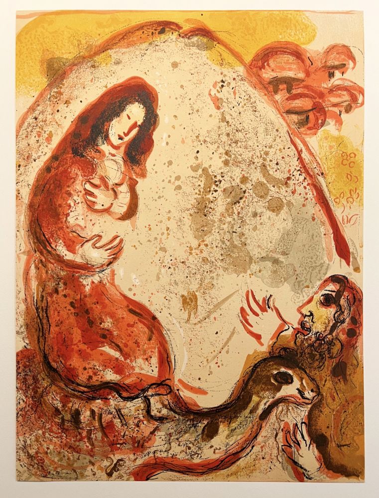 Литография Chagall - RACHEL DÉROBE LES IDOLES DE SON PÈRE (Dessins pour la Bible, 1960)