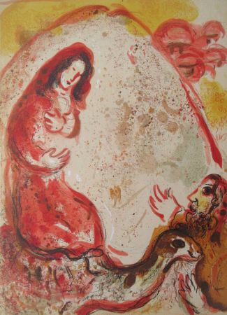 Литография Chagall - Rachel derobe les Idoles de son pere / Rachel  hides her father