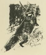 Литография Reboussin - Renard chassant / Fox Hunting (i.e., the fox is doing the hunting)