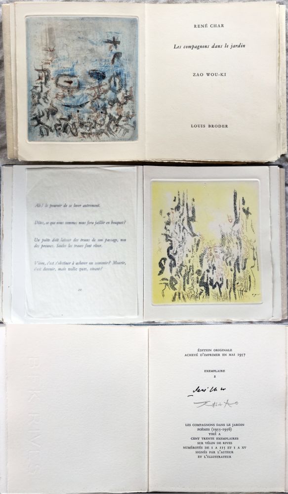 Иллюстрированная Книга Zao - René Char : LES COMPAGNONS DANS LE JARDIN. 4 gravures originales en couleurs (1957)