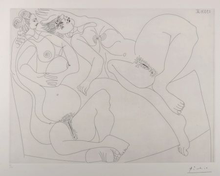 Гравюра Picasso - Repos, Deux jeunes filles bavardant, 1970