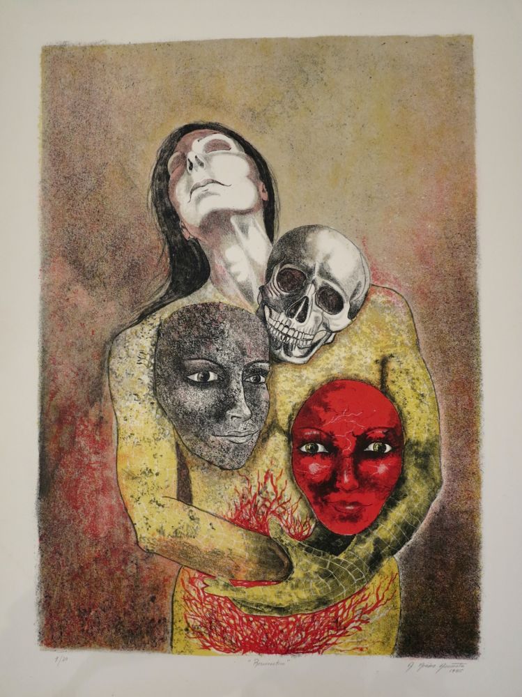Литография Mendez Azcarate -  Resurrección en rojo y amarillo