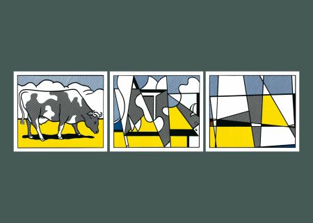 Литография Lichtenstein - Roy Lichtenstein: 'Cow Going Abstract' 1982 Offset-lithograph Triptych Set