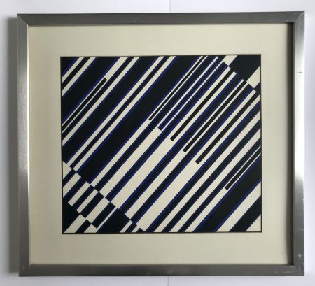 Сериграфия Fruhtrunk - Sans titre (Progression à rayures en noir, blanc, bleu)