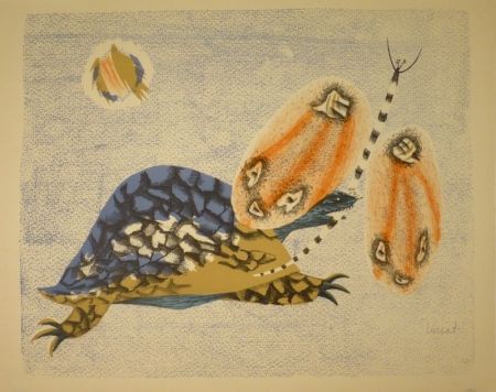 Литография Lurcat - (Schildkröte und Libelle)