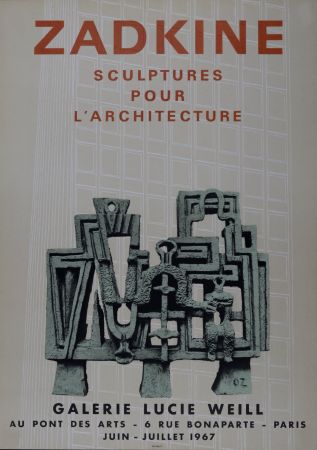 Литография Zadkine - Sculptures pour l'architecture - Galerie Lucie Weill, 1967