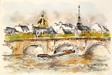 Литография Huchet - Seine et Tour Eiffel