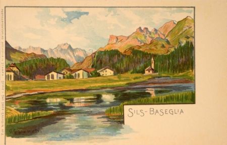 Литография Giacometti - Sils-Baseglia / Samaden / Sils-Maria / Silva Plana mit Piz Margna / Maloja / St.Moritz / Der Schafberg / Forno-Gletscher.