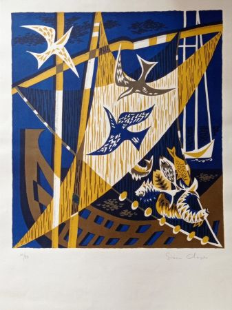 Литография Unknown - Simon Chaye(n.1930) - Composition with Birds, 1970s, Hand signed  Lithograph