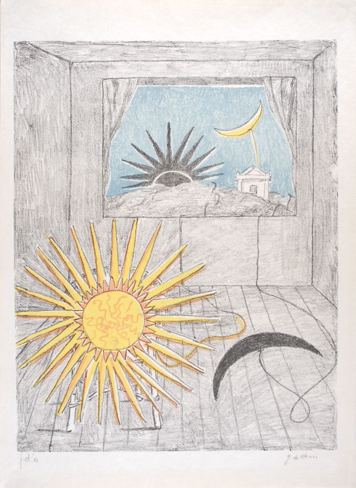 Литография De Chirico - Sole e luna in una stanza