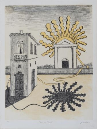 Литография De Chirico - Sole sul tempio