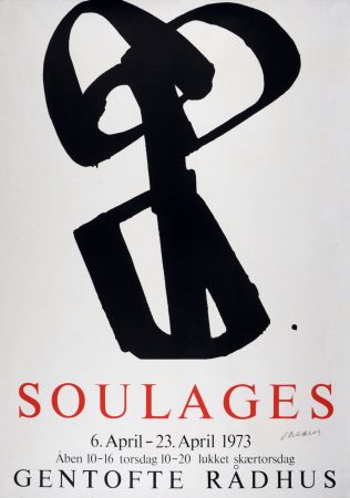 Сериграфия Soulages - Soulages au Gentofte Rådhus - Sérigraphie n°1, 1973 - Hand-signed