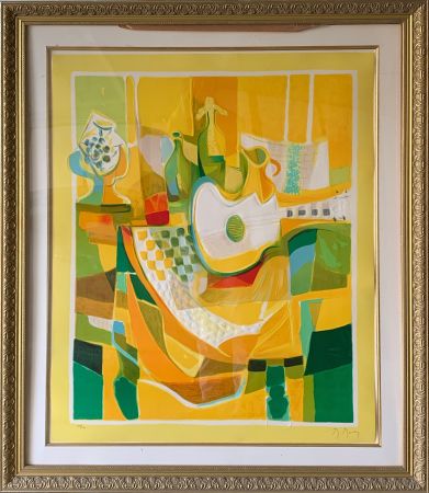 Офорт И Аквитанта Mouly - Still Life in Yellow with Guitar