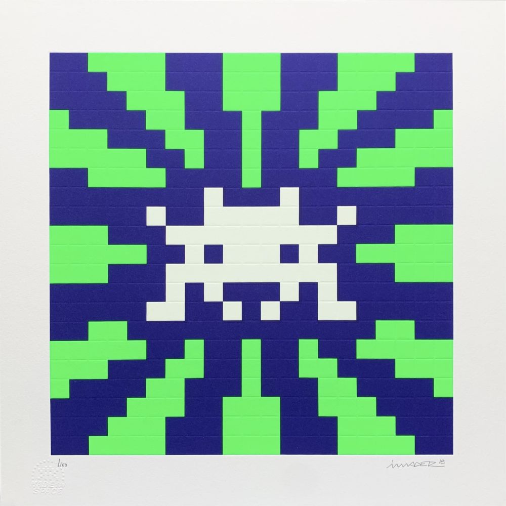 Сериграфия Space Invader - Sunset (Blue & Green)