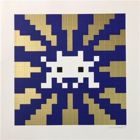 Сериграфия Space Invader - Sunset (Gold & Blue)