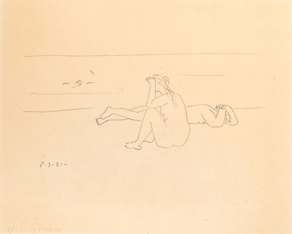 Литография Picasso - Sur la plage I (Deux nus)