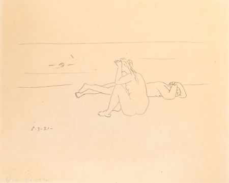 Литография Picasso - Sur la plage I (Deux nus)