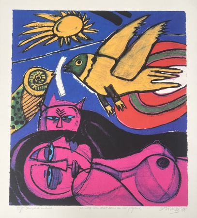 Сериграфия Corneille - Sérigraphie Femme avec chat dans un été joyeux, 1988