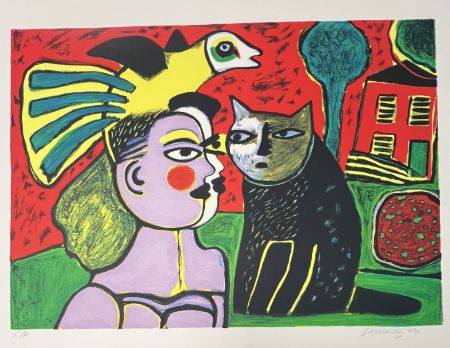 Нет Никаких Технических Corneille - Sérigraphie Le chat noir, 2002
