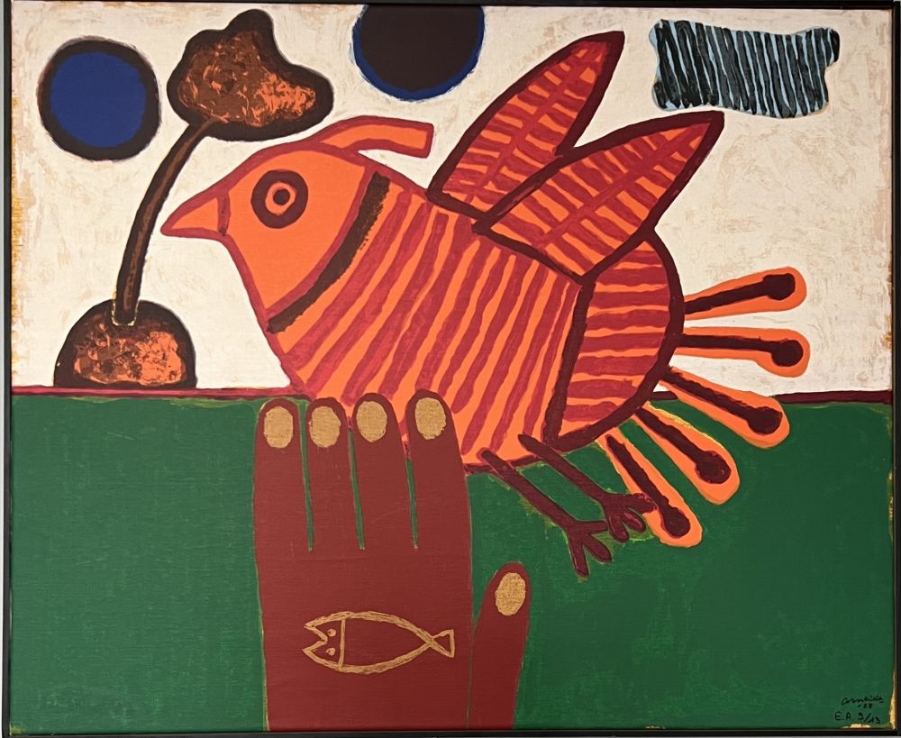 Сериграфия Corneille - Sérigraphie sur toile signée, Oiseau Libre, EA, encadrée