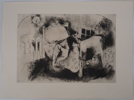 Гравюра Chagall - Tchitchikov sur le lit